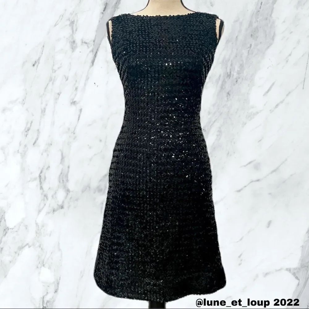 VINTAGE Saks 5th Avenue Black Sequined Cocktail Dress